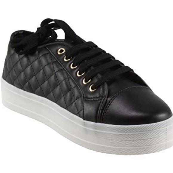Breckelle's Black Quilted Platform Lace Up Sneaker - Picture 2 of 7